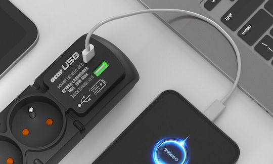 Acar Πολύπριζο Aσφαλείας 4 Θέσεων με 1 USB-A, 1 USB-C και Καλώδιο 5m Γαλλίας (Type E)