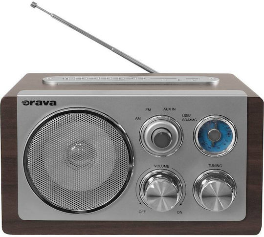 Orava RR-29 A Retro Επιτραπέζιο Ραδιόφωνο Ρεύματος με USB Καφέ