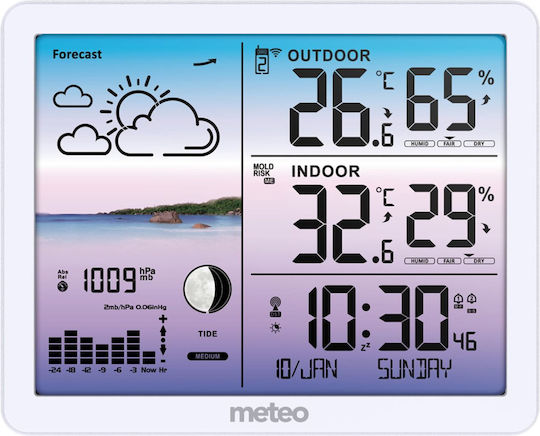 Meteo Ασύρματος Μετεωρολογικός Σταθμός Ψηφιακός Επιτραπέζιος Λευκός