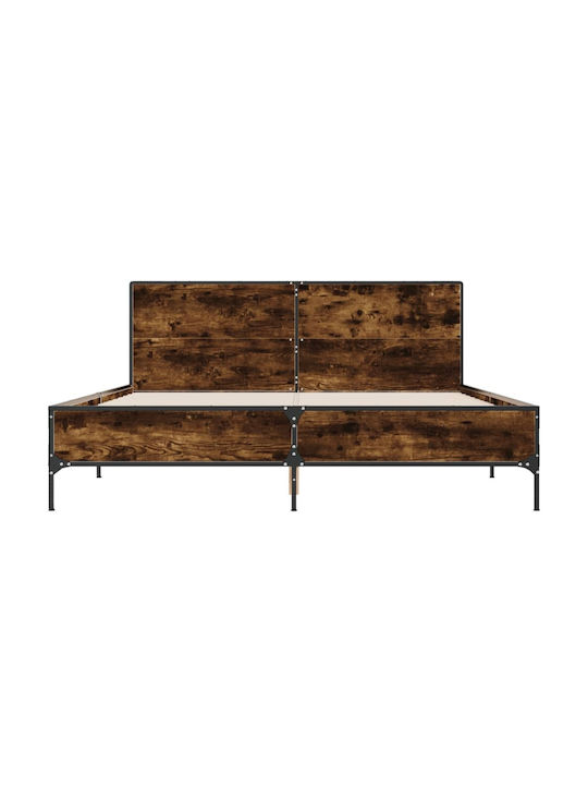 Double Wooden Brown Bed with Slats for Mattress 160x200cm