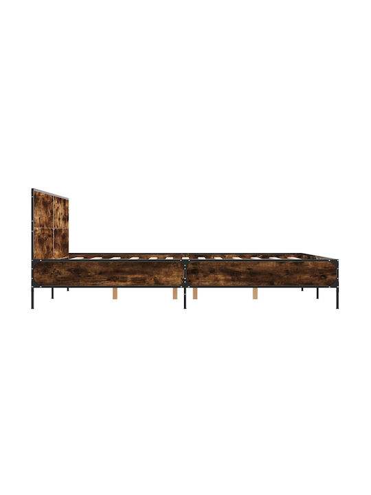 Double Wooden Brown Bed with Slats for Mattress 160x200cm