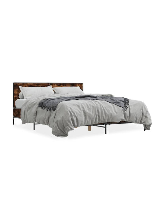 Double Wooden Brown Bed with Slats for Mattress 160x200cm