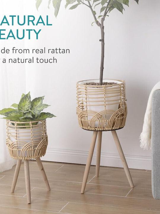 Navaris Planter Rattan Beige with Stand
