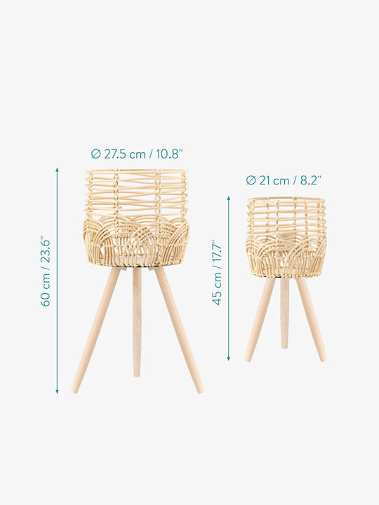 Navaris Planter Rattan Beige with Stand