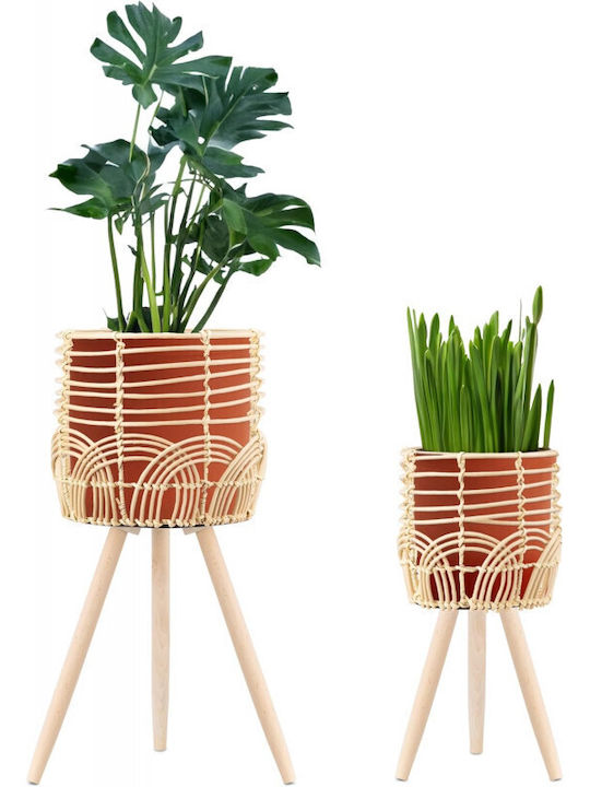 Navaris Planter Rattan Beige with Stand