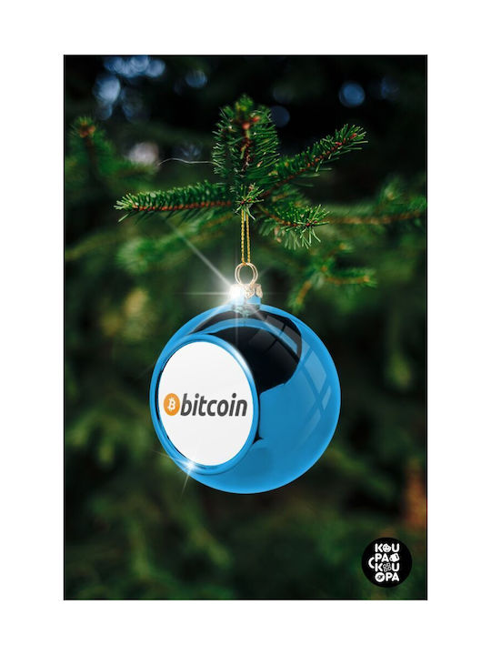 Bitcoin Crypto Christmas Hanging Ball Ornament Plastic Blue With Gold Dust With Beads Blue