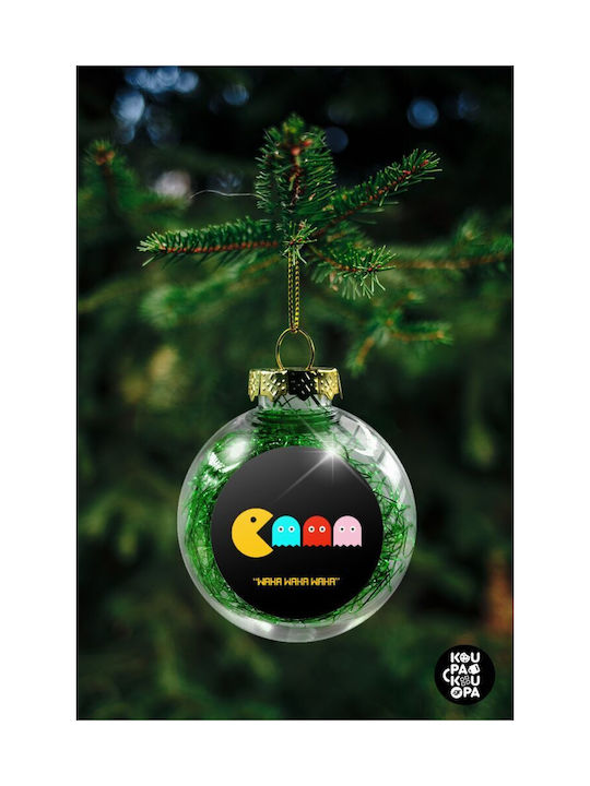 Pacman Waka Waka Waka Christmas Hanging Ball Ornament Plastic Transparent With Gold Dust With Beads Transparent