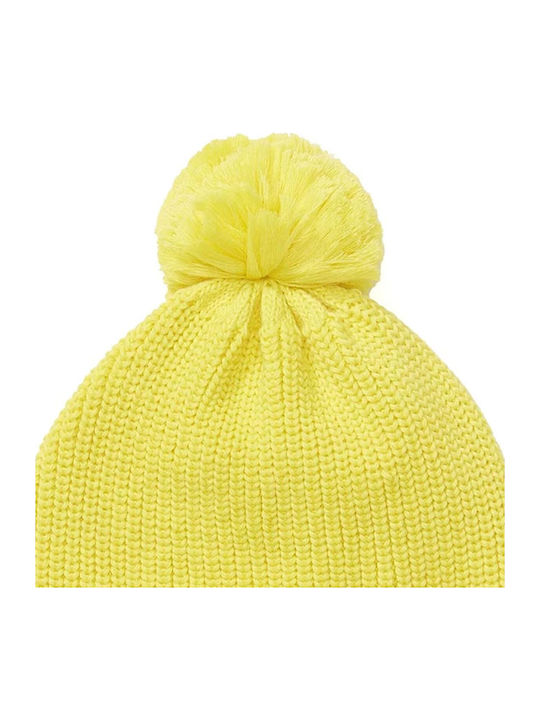 Pom Pom Beanie Beanie Knitted in Yellow color