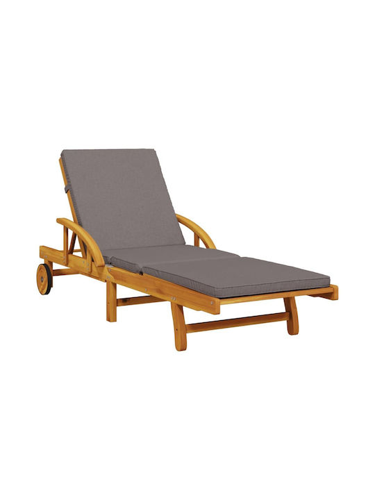 Deckchair Wooden with Cushion & Wheels Brown with Table 200x68x30cm.