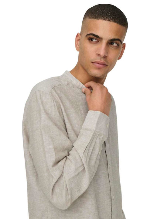 Only & Sons Caiden Men's Shirt Long Sleeve Linen Chinchilla