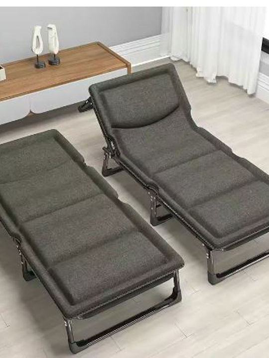 Sunbed Single Folding Metal with Cushion Gray 193x68x30cm.