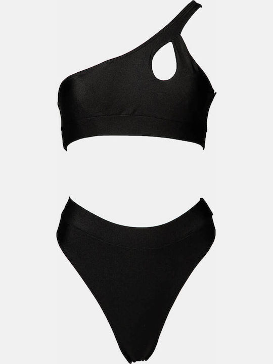 Set Bikini Cu Un Umăr & Brazilia Negru