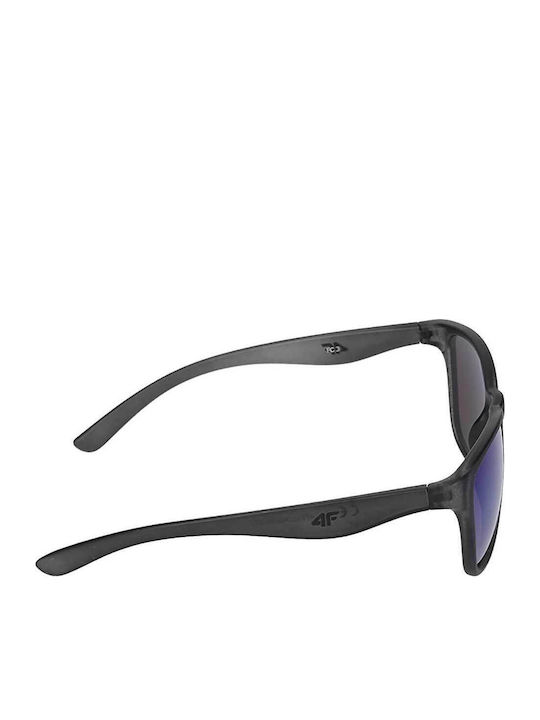 4F Unisex Sonnenbrille mit Schwarz Kunststoff Gestell und Blau Spiegel Linse 4FWSS24ASUNU048-33S