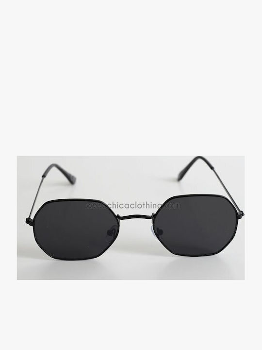 Looks Style Eyewear Unisex Γυαλιά Ηλίου με Μαύρο Μεταλλικό Σκελετό και Μαύρο Φακό 42lak-03066