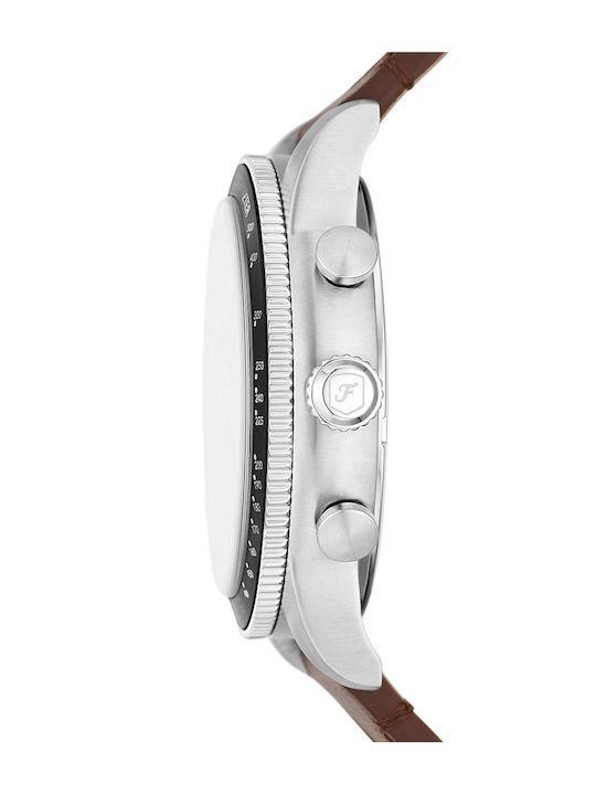 Fossil Sport Ανδρικό Ρολόι 42mm Χρονογράφος Μπαταρίας με Καφέ Δερμάτινο Λουράκι