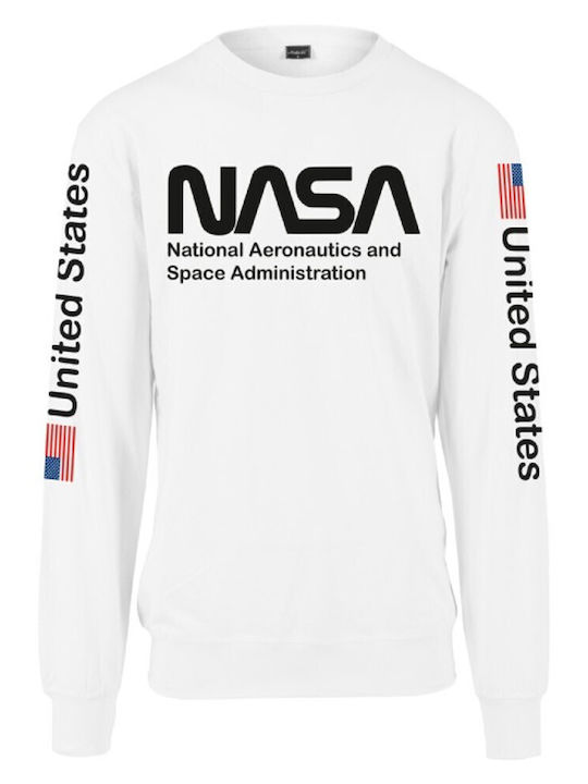 MISTER TEE Herren Nasa Us Langarmshirt - WEISS - MT659