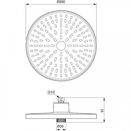 Ideal Standard Idealrain Στρογγυλή Κεφαλή Ντουζ 26cm