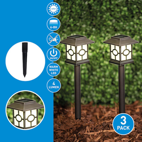 Grundig Set of 3 Stake Solar Lights Warm White with Photocell