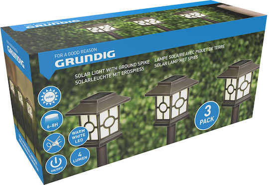 Grundig Set of 3 Stake Solar Lights Warm White with Photocell