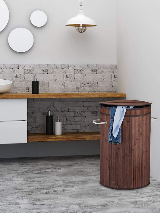 Relaxdays Wäschekorb Bamboo 65lt mit Deckel Beige