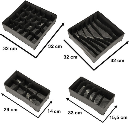 ikonka Drawer Organizer for Underwear / Socks / Ties / Belts in Gray Color 4pcs