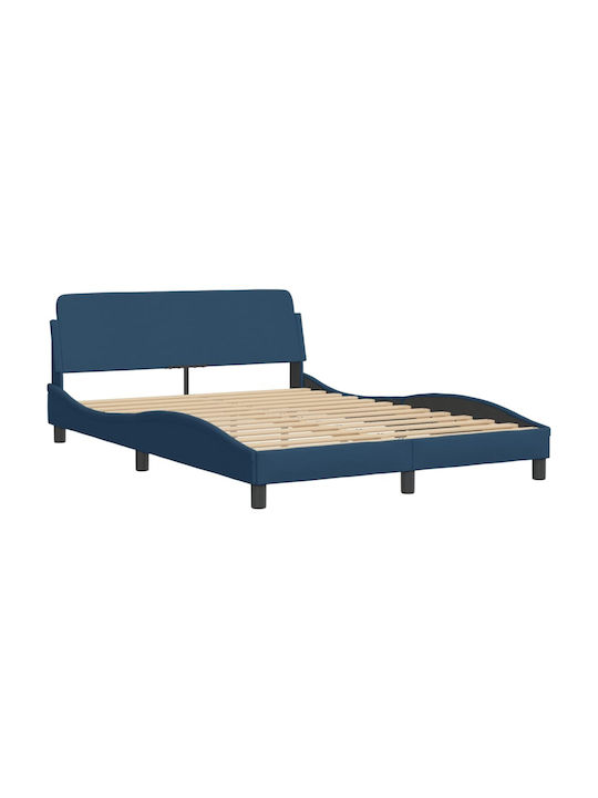 Bett Doppelbett Mit Stoff bezogen Blue mit Latten & Matratze 140x200cm