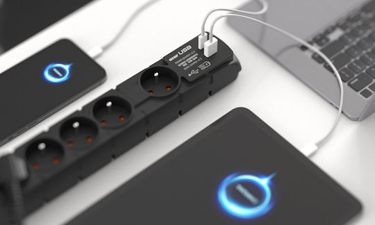 Acar Πολύπριζο Aσφαλείας 6 Θέσεων με USB-A, USB-C και Καλώδιο 5m Γαλλίας (Type E)