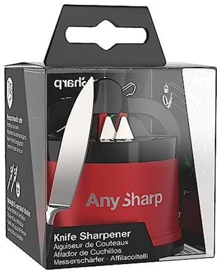 Anysharp Pro Метална Острилка за Ножове Безопасна с Вакуумно Закрепване Заточва Всички Кухненски Ножове Идеална за Закалена Стомана и Назъбени Остриета Най-добрата в Света Компактна Един Размер Дълбоко Червен Метал