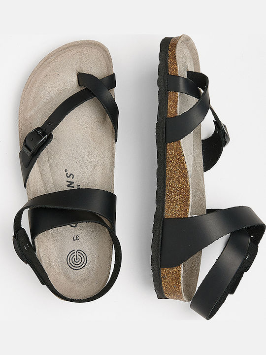Leder Flache Sandalen für Damen Anatomisch in Schwarz Farbe