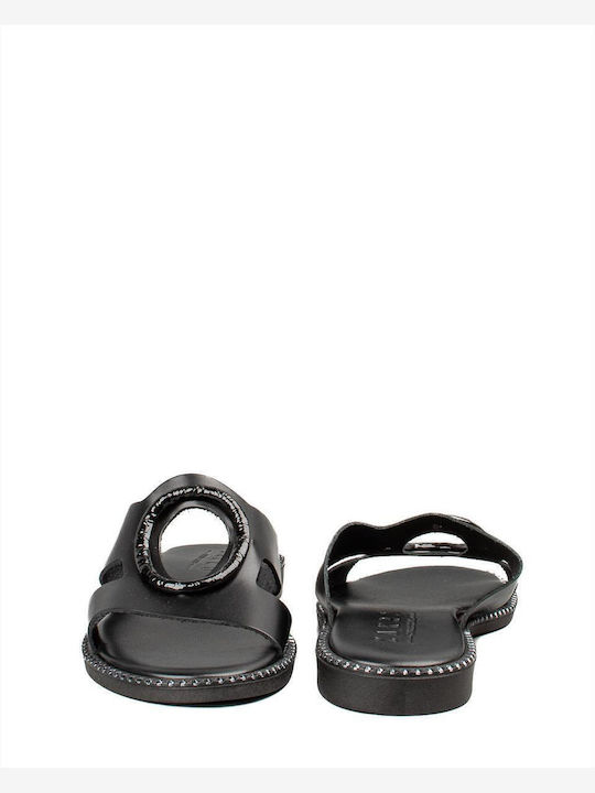 Leder Flache Sandalen für Damen in Schwarz Farbe