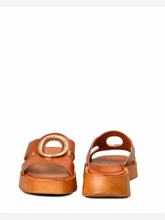 Flache Sandalen für Damen Flatforms in Tabac Braun Farbe