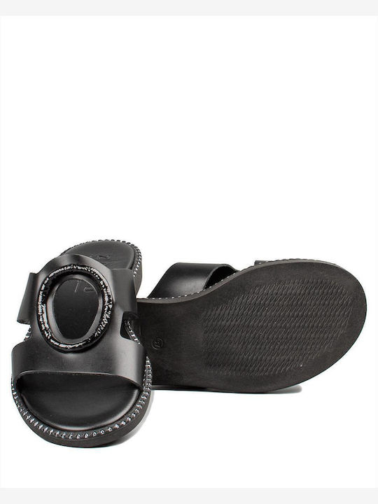 Leder Flache Sandalen für Damen in Schwarz Farbe