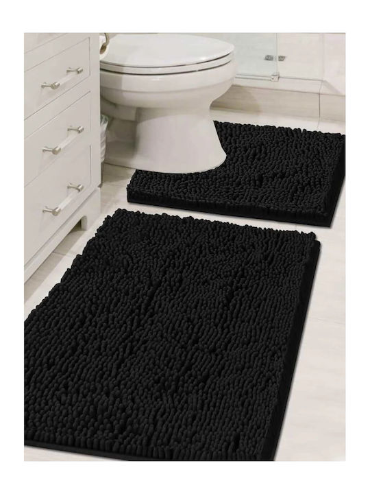 Rutschfest Set Badematten Synthetisch,Polyester/Cotton/Leather Rechteckig E-25646699 Black Velvet-Black Metal 2Stück