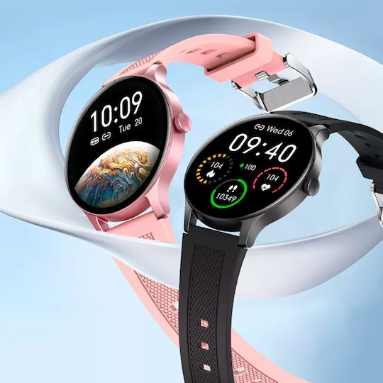 Aoke NY20 Smartwatch (Ροζ - Χρυσή κάσα / Μαύρο λουρί σιλικόνης)