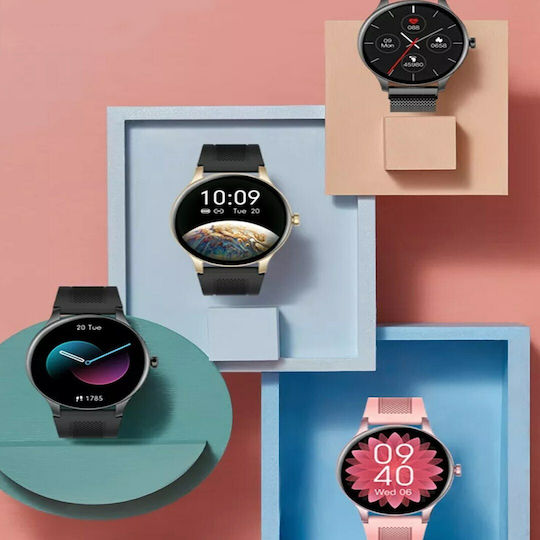 Aoke NY20 Smartwatch (Ροζ - Χρυσή κάσα / Μαύρο λουρί σιλικόνης)