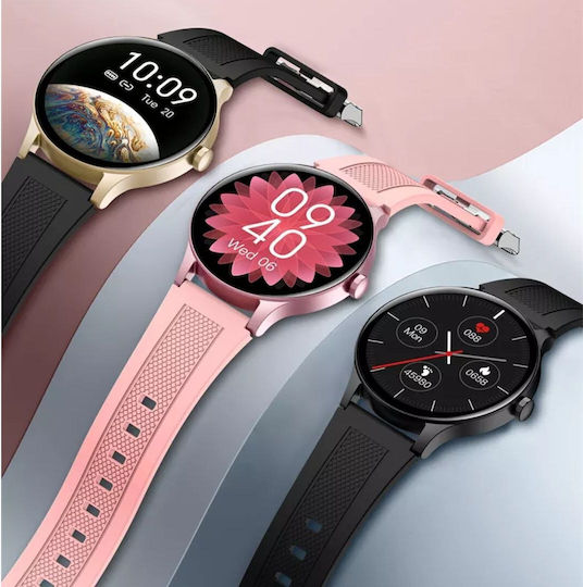 Aoke NY20 Smartwatch (Ροζ - Χρυσή κάσα / Μαύρο λουρί σιλικόνης)