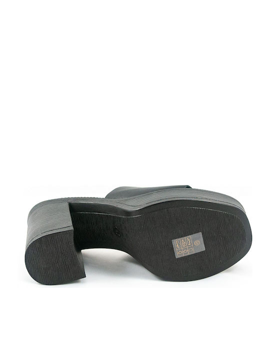 Leather Mules with High Heel in Black Color