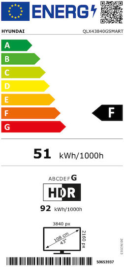 Hyundai Smart Τηλεόραση 43" 4K UHD QLED QLX 43840 GSMART HDR (2022)