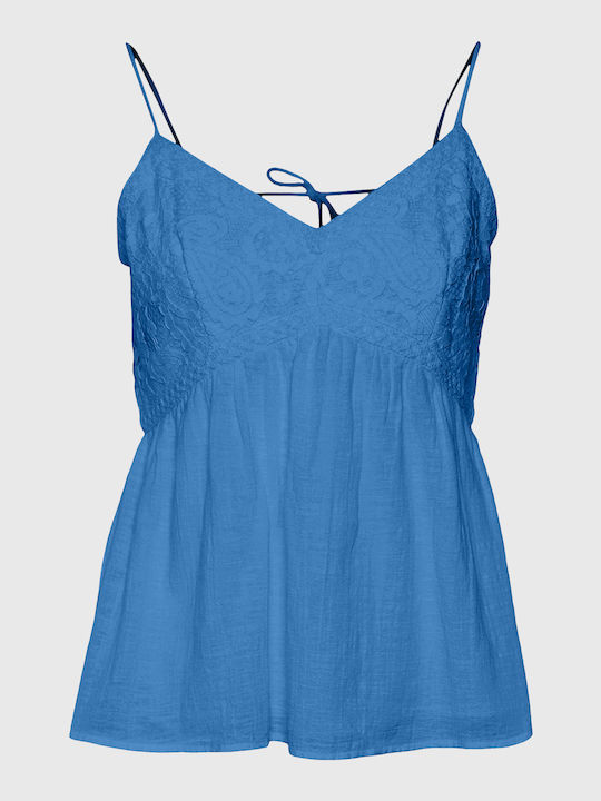 Vero Moda Women's Blouse Cotton with Straps Blue