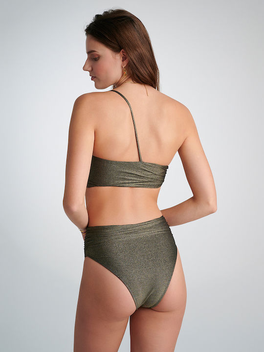 Set Bikini Un umăr Talie înaltă Haki