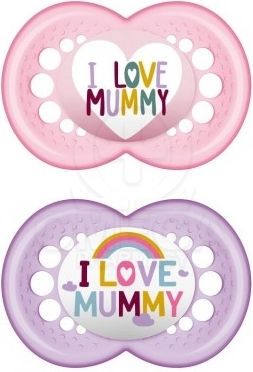 Mam Orthodontic Pacifiers Silicone I Love Mummy & Daddy Blue/Light Blue for 16+ months 2pcs