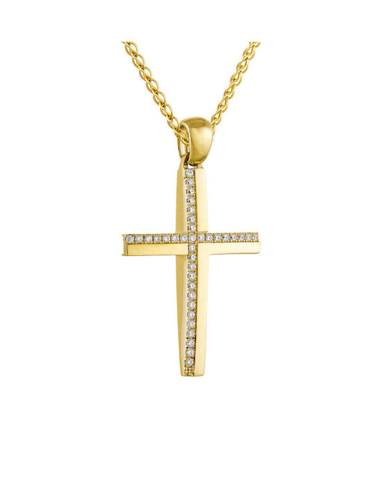 Kritsimis Damen Gold Kreuz 14K Beidseitig mit Kette