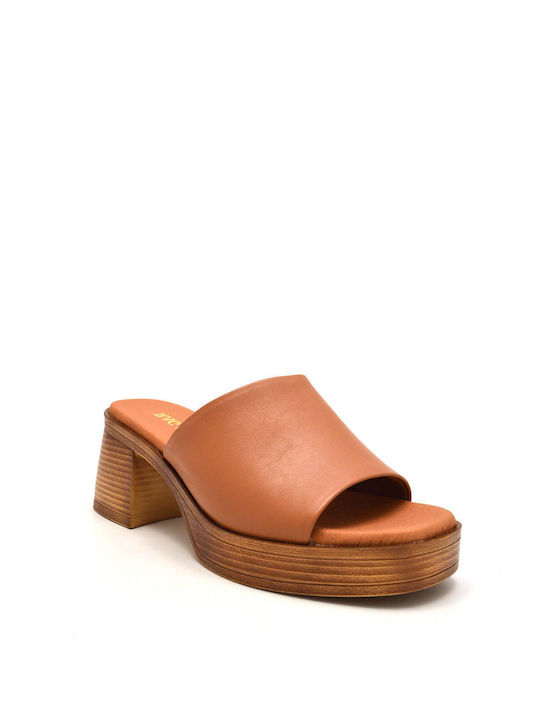 Ragazza Leder Mules mit Absatz in Tabac Braun Farbe