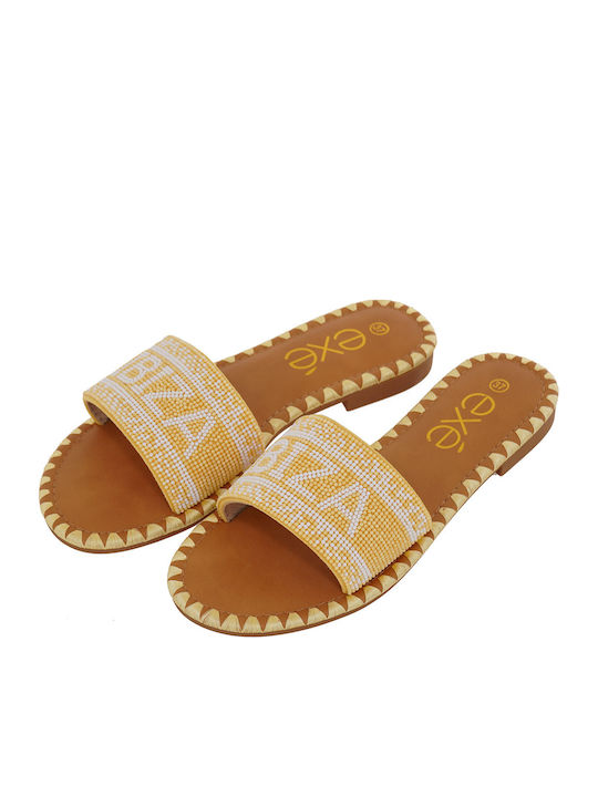 Flache Sandalen für Damen in Gelb Farbe