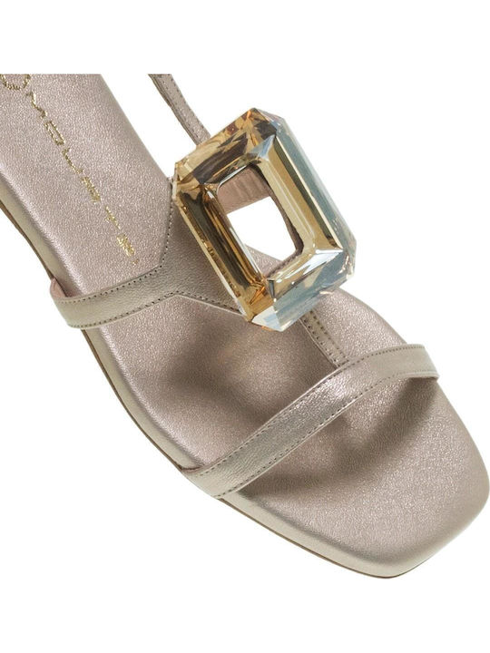 Leather Women's Flat Sandals in Gold Color