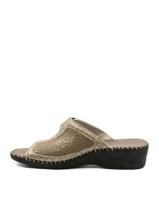 Leather Women's Flat Sandals in Beige Color