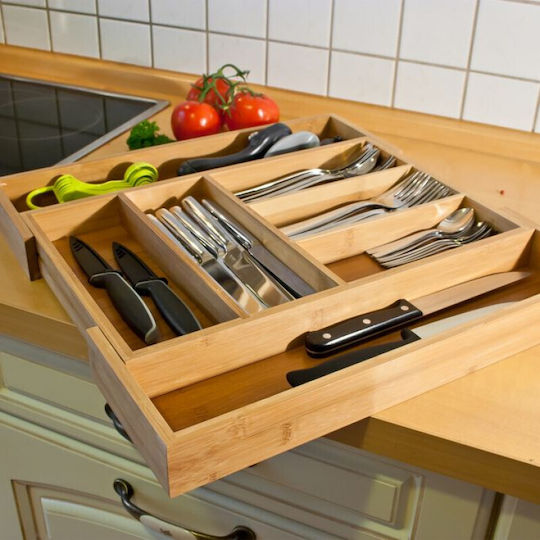 Organizator reglabil pentru sertar de tacâmuri din lemn Relaxdays Natural 4052025167424 Organizator reglabil pentru sertar de tacâmuri din lemn Relaxdays Natural 4052025167424