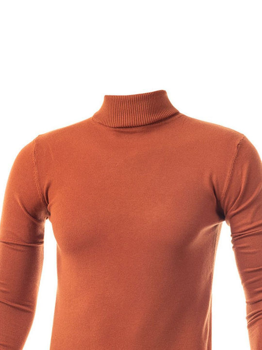 5Evenstar Men's Long Sleeve Blouse Turtleneck Orange