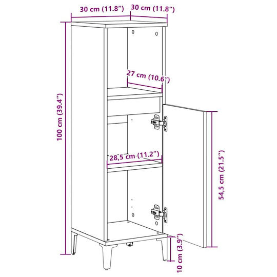 vidaXL Wood Bathroom Cabinet L30xW30xH100cm Sonoma