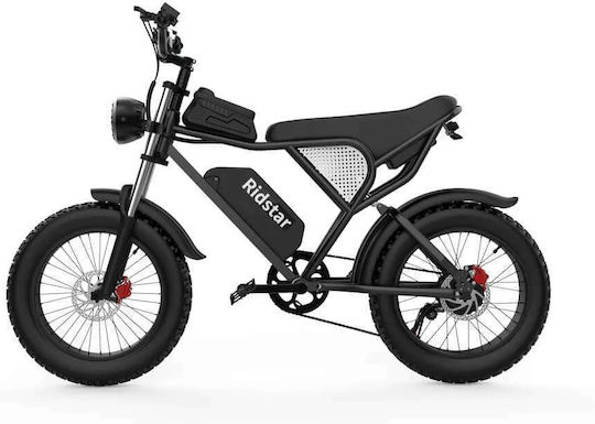 Ridstar Q20 20" Schwarz Elektrisch Mountainbike mit 7 Gänge und Scheibenbremsen